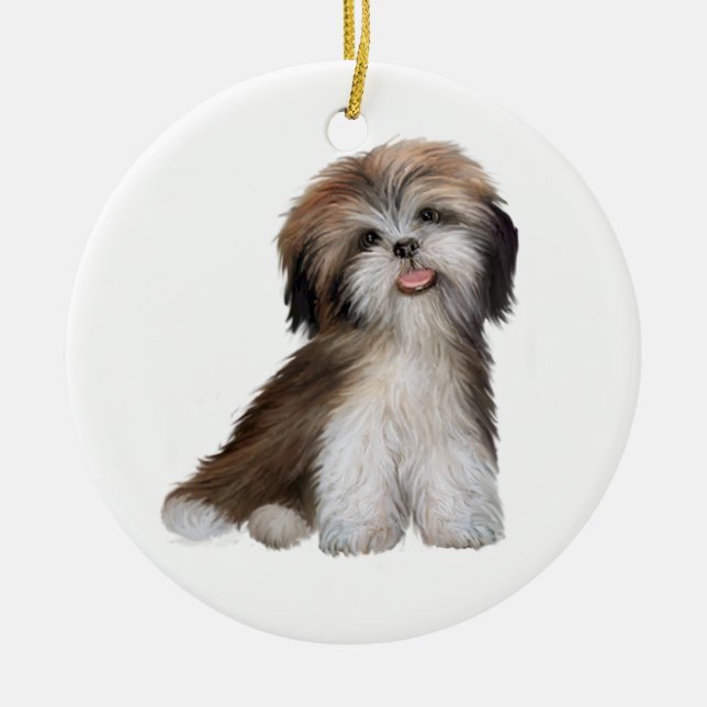Shih Tzu - brown and white #2 Ceramic Tree Decoration (Front)