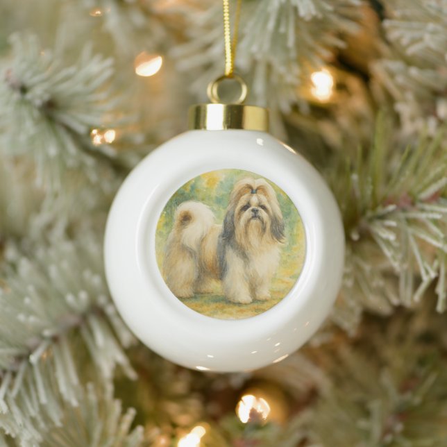 Shih Tzu Ceramic Ball Christmas Ornament (Tree)