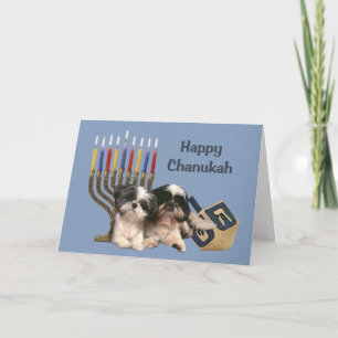 Shih Tzu Chanukah Card Menorah Dreidel