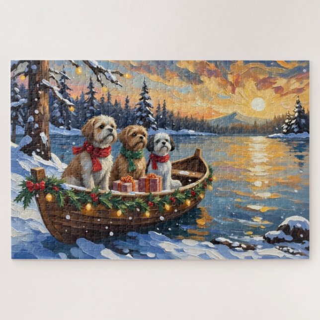 Shih Tzu Christmas Boat Holiday Jigsaw Puzzle (Horizontal)