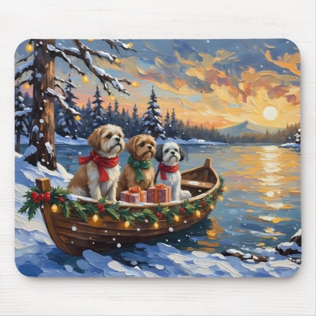 Shih Tzu Christmas Boat Holiday Mouse Pad (Front)