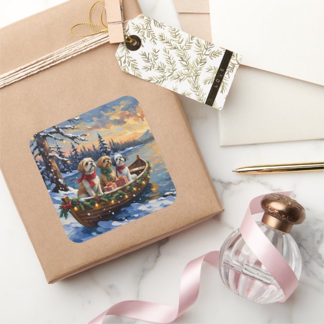 Shih Tzu Christmas Boat Holiday Square Sticker (Gifting)