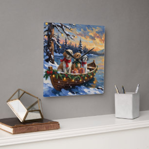Shih Tzu Christmas Boat Holiday Square Wall Clock