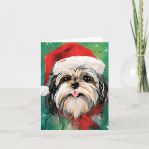 Shih Tzu Christmas brush painting artwork Card