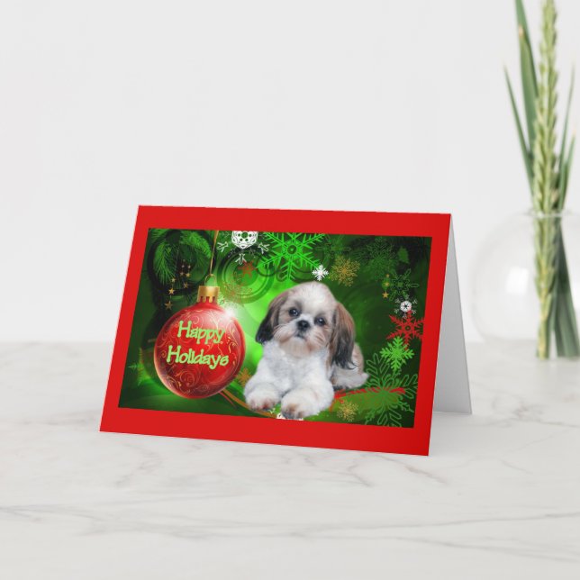 Shih Tzu Christmas Card Happy Holidays Ball (Front)