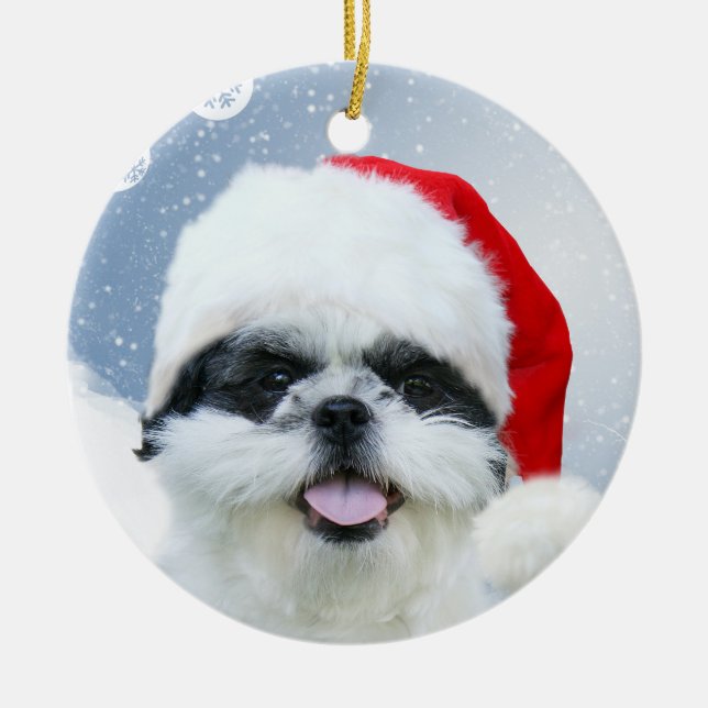 Shih Tzu Christmas Ceramic Tree Decoration (Front)