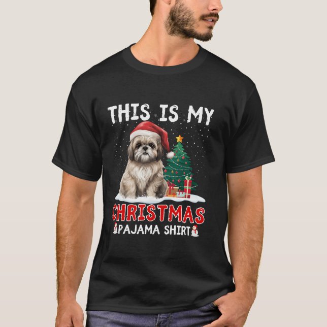 Shih Tzu Christmas Dog Santa Hat Tree Boys Girls T-Shirt (Front)