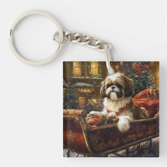 Shih Tzu Christmas Festive Season Key Ring (Front)