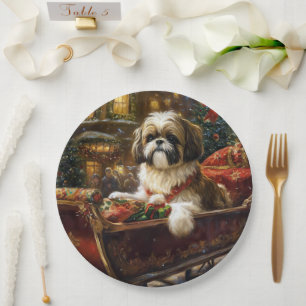 Shih Tzu Christmas Festive Season Paper Plate
