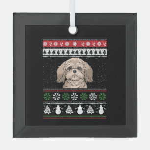 Shih Tzu Christmas Glass Tree Decoration