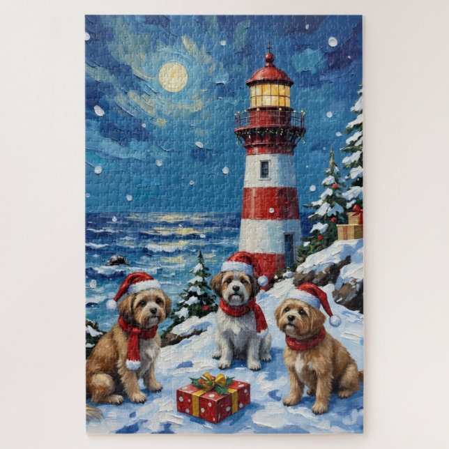 Shih Tzu Christmas Lighthouse Holiday Jigsaw Puzzle (Vertical)