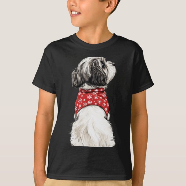 Shih Tzu Christmas Lights Dog Lover Xmas Pajama Pu T-Shirt (Front)