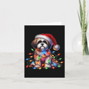 Shih Tzu Christmas Lights Santa Hat Dog Lover  Card