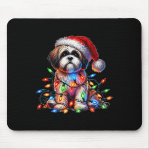 Shih Tzu Christmas Lights Santa Hat Dog Lover Mouse Pad