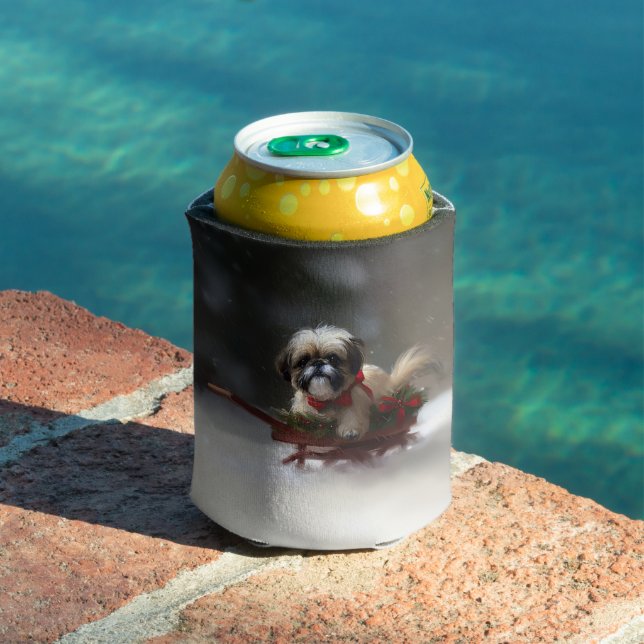 Shih Tzu Christmas snow winter Can Cooler (In Situ Pool)
