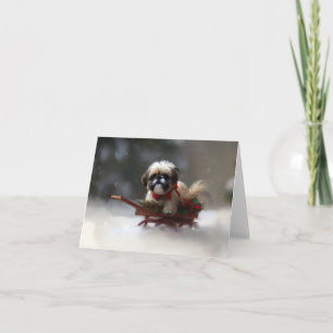 Shih Tzu Christmas snow winter Card
