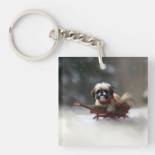 Shih Tzu Christmas snow winter Key Ring (Front)