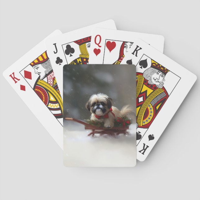 Shih Tzu Christmas snow winter Playing Cards (Back)