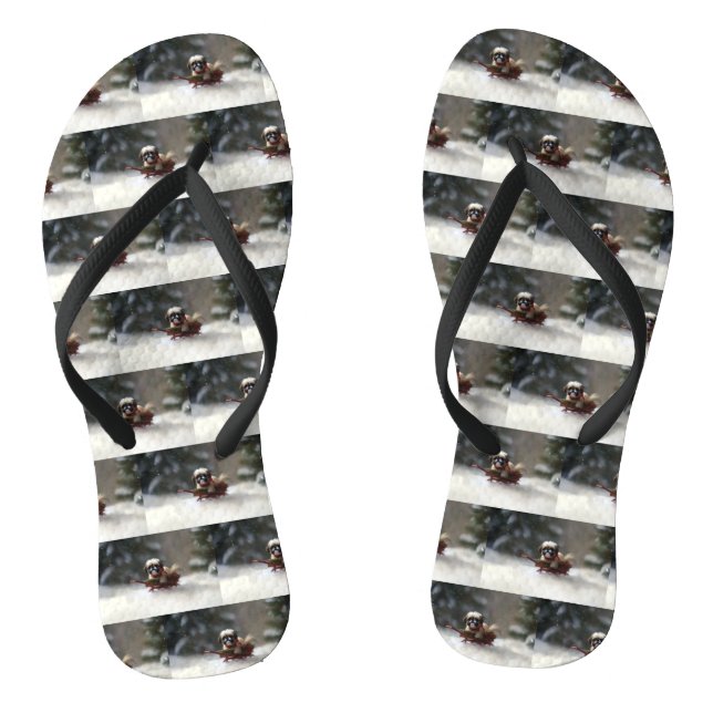 Shih Tzu Christmas snow winter Thongs (Footbed)