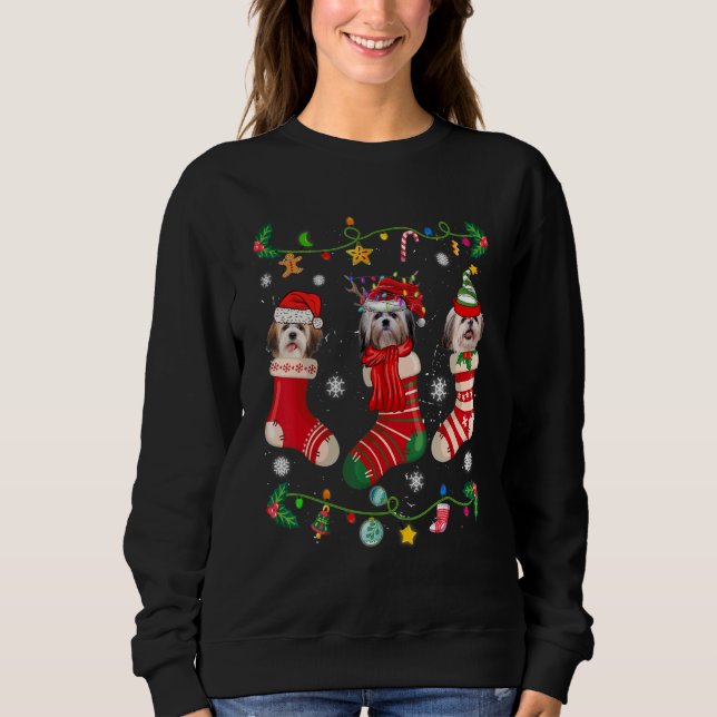 Shih Tzu Christmas Socks Xmas Dog   Sweatshirt (Front)