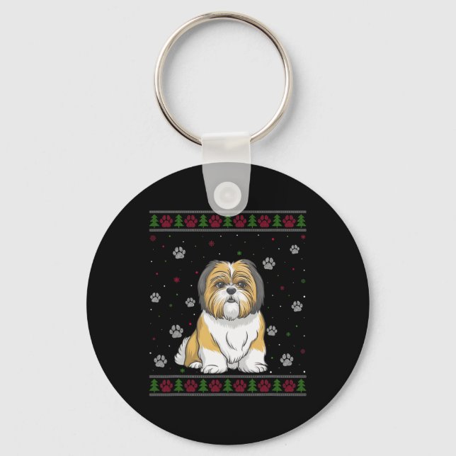 Shih Tzu Christmas Sweater Xmas Pet Animal Dog Lov Key Ring (Front)