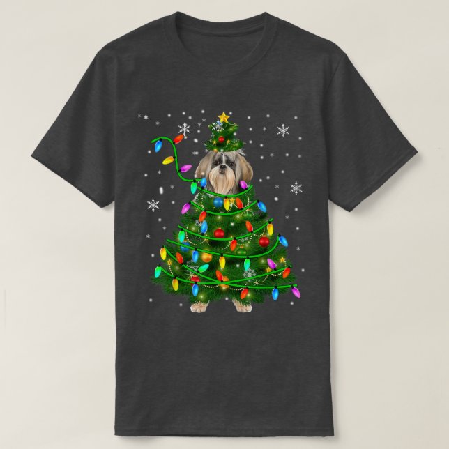 Shih Tzu Christmas Tree Christmas Lights Shih Tzu  T-Shirt (Design Front)