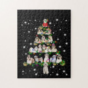 Shih Tzu Christmas Tree Covered By Fashlight Jigsaw Puzzle