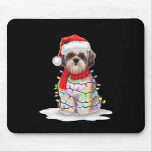 Shih Tzu Christmas Tree Cute Santa Hat Lights Xmas Mouse Pad