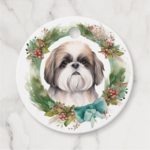 Shih Tzu Christmas Wreath Festive Pup Favour Tags