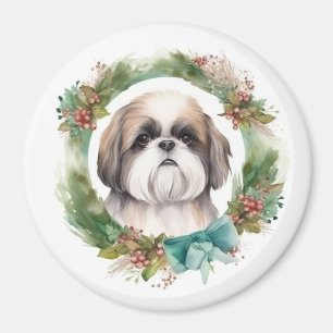 Shih Tzu Christmas Wreath Festive Pup Magnet