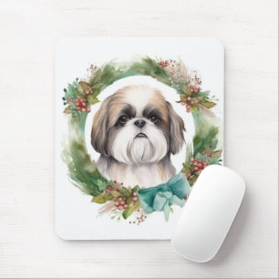 Shih Tzu Christmas Wreath Festive Pup Mouse Pad