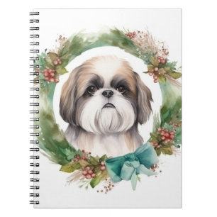 Shih Tzu Christmas Wreath Festive Pup Notebook