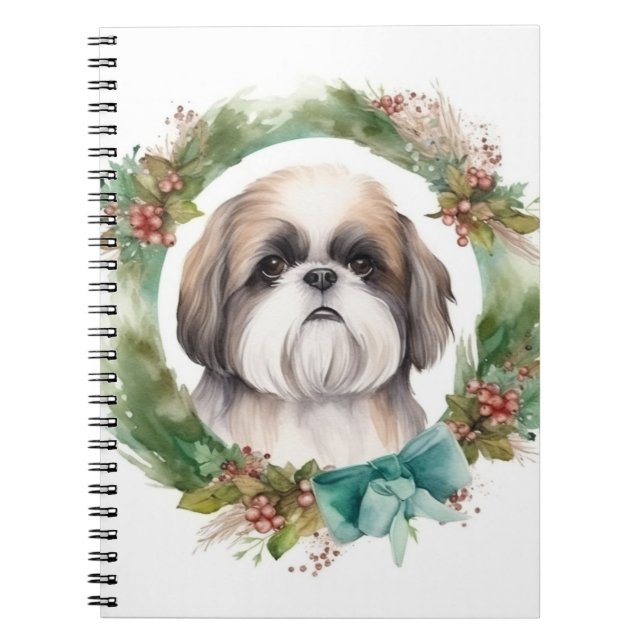Shih Tzu Christmas Wreath Festive Pup  Notebook (Front)