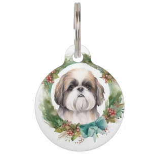 Shih Tzu Christmas Wreath Festive Pup Pet Tag