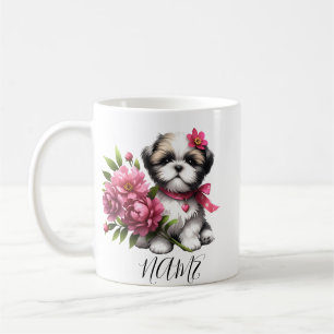 Shih Tzu Coffee Mug – Cute Puppy with Flowers Gift