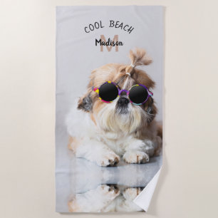 Shih Tzu Cool Beach Sunglasses Photo Monogram Towel