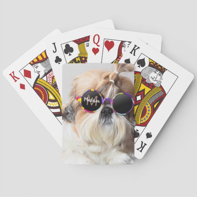 Shih Tzu Cool fun cute Photo Custom Monogram Playing Cards (Back)