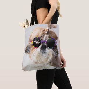 Shih Tzu Cool fun cute Photo Custom Monogram Tote Bag