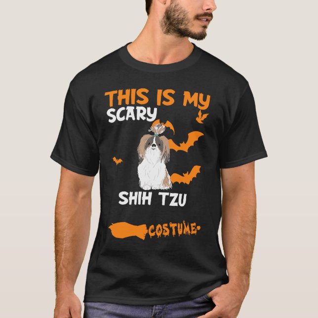 Shih Tzu Costume Halloween Lazy Scary Dog T-Shirt (Front)
