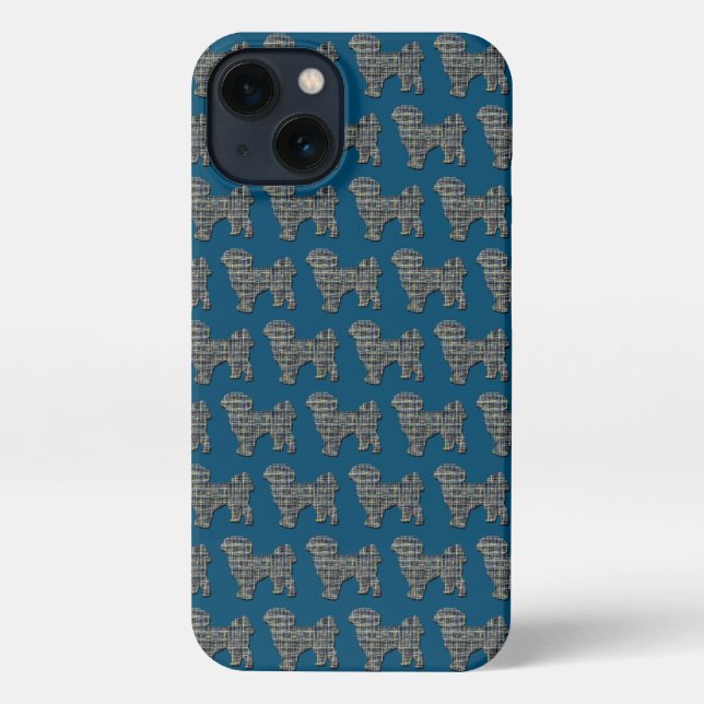 Shih Tzu Cute Dog Silhouette Grid Blue iPhone Case (Back)