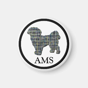 Shih Tzu Cute Dog Silhouette Y& Blue Grid Magnet