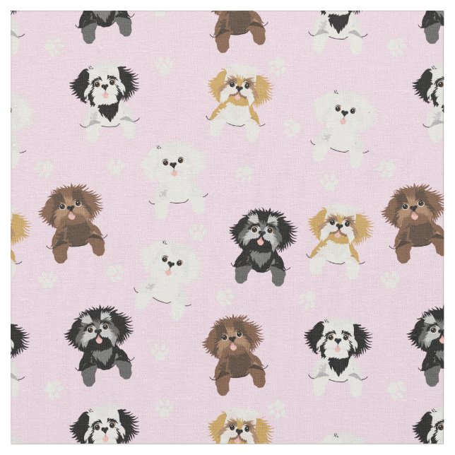 shih tzu cute pocket dogs pink fabric (Close Up)