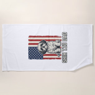 Shih Tzu Dad Patriotic Flag Vintage Dog Shirt_1 Beach Towel