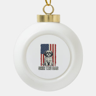 Shih Tzu Dad Patriotic Flag Vintage Dog Shirt_1 Ceramic Ball Christmas Ornament