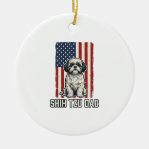 Shih Tzu Dad Patriotic Flag Vintage Dog Shirt_1 Ceramic Ornament