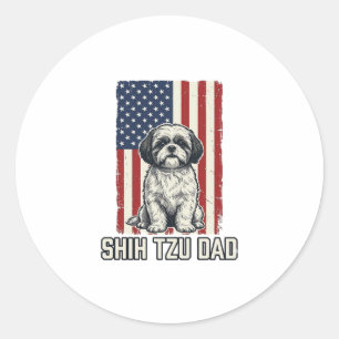 Shih Tzu Dad Patriotic Flag Vintage Dog Shirt_1 Classic Round Sticker
