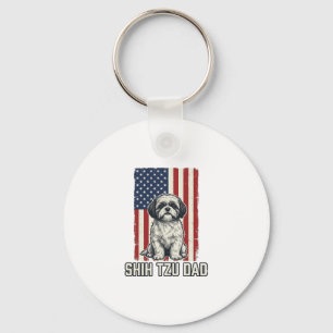 Shih Tzu Dad Patriotic Flag Vintage Dog Shirt_1 Key Ring