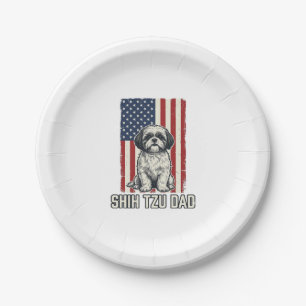 Shih Tzu Dad Patriotic Flag Vintage Dog Shirt_1 Paper Plate