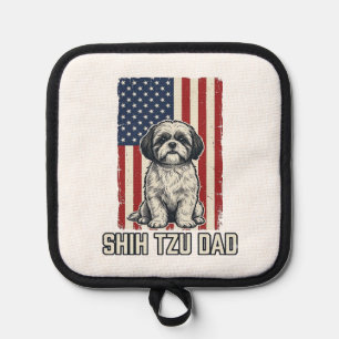 Shih Tzu Dad Patriotic Flag Vintage Dog Shirt_1 Pot Holder