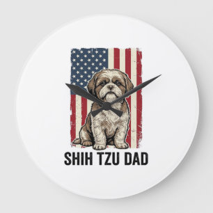 Shih Tzu Dad Patriotic Vintage Dog Shirt Design_1 Large Clock